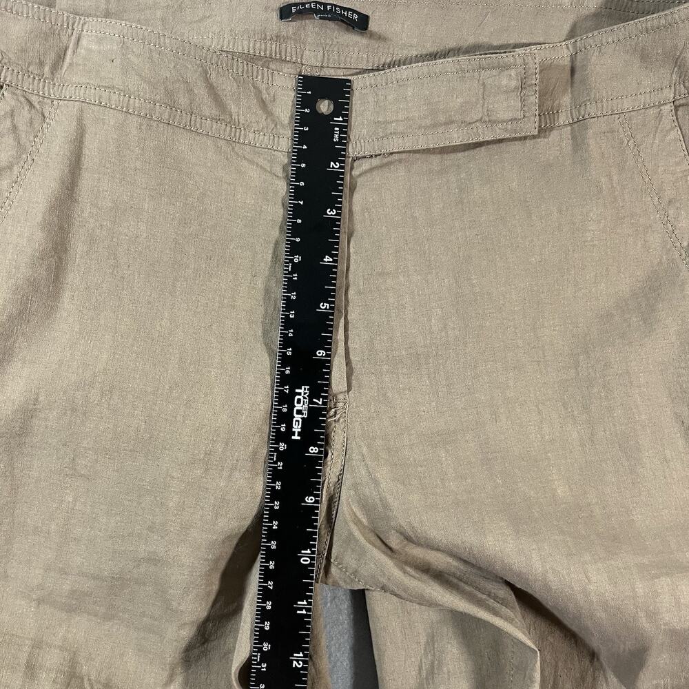 Eileen Fisher Linen Straight Leg Tan Size 12 Clasp‎ Closure Mid Rise Stretch - Picture 11 of 11